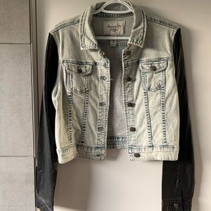GUC American Rag denim jacket with leather sleeves